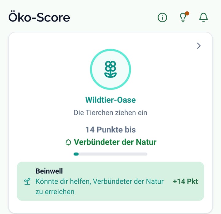 Das Öko-Score-Abzeichen mit den Punkten bis zur nächsten Stufe