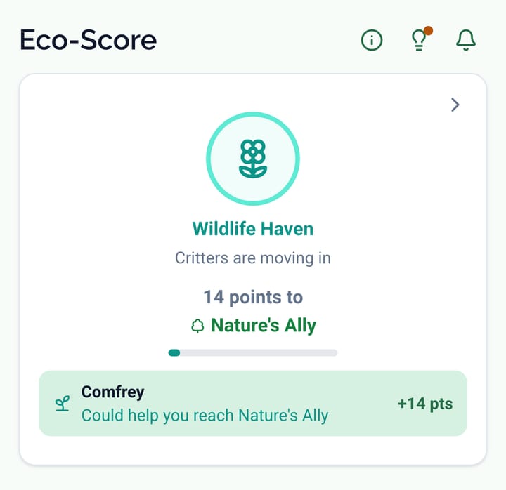 The Eco-Score badge with the points to the next level