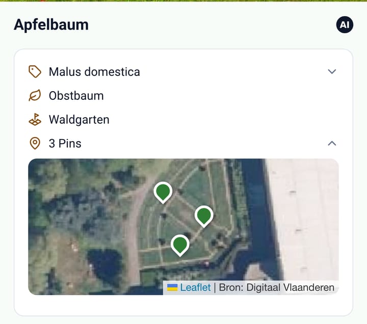 Eine Pflanze mit drei Pins auf der Karte