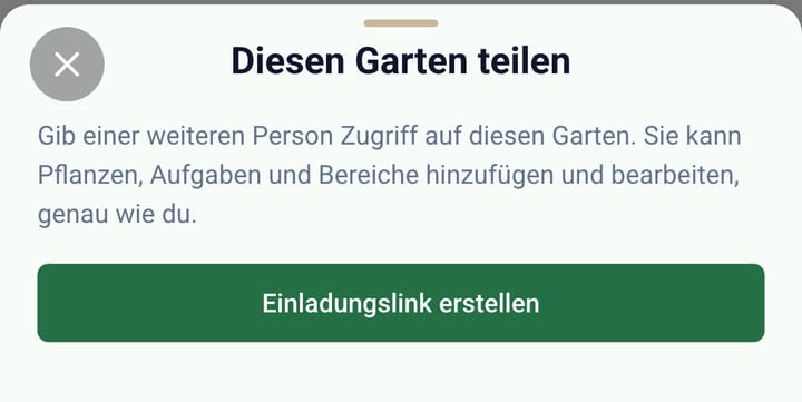 Der Bildschirm zum Teilen deines Gartens