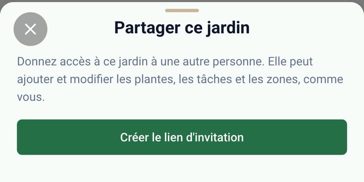 L'écran de partage du jardin
