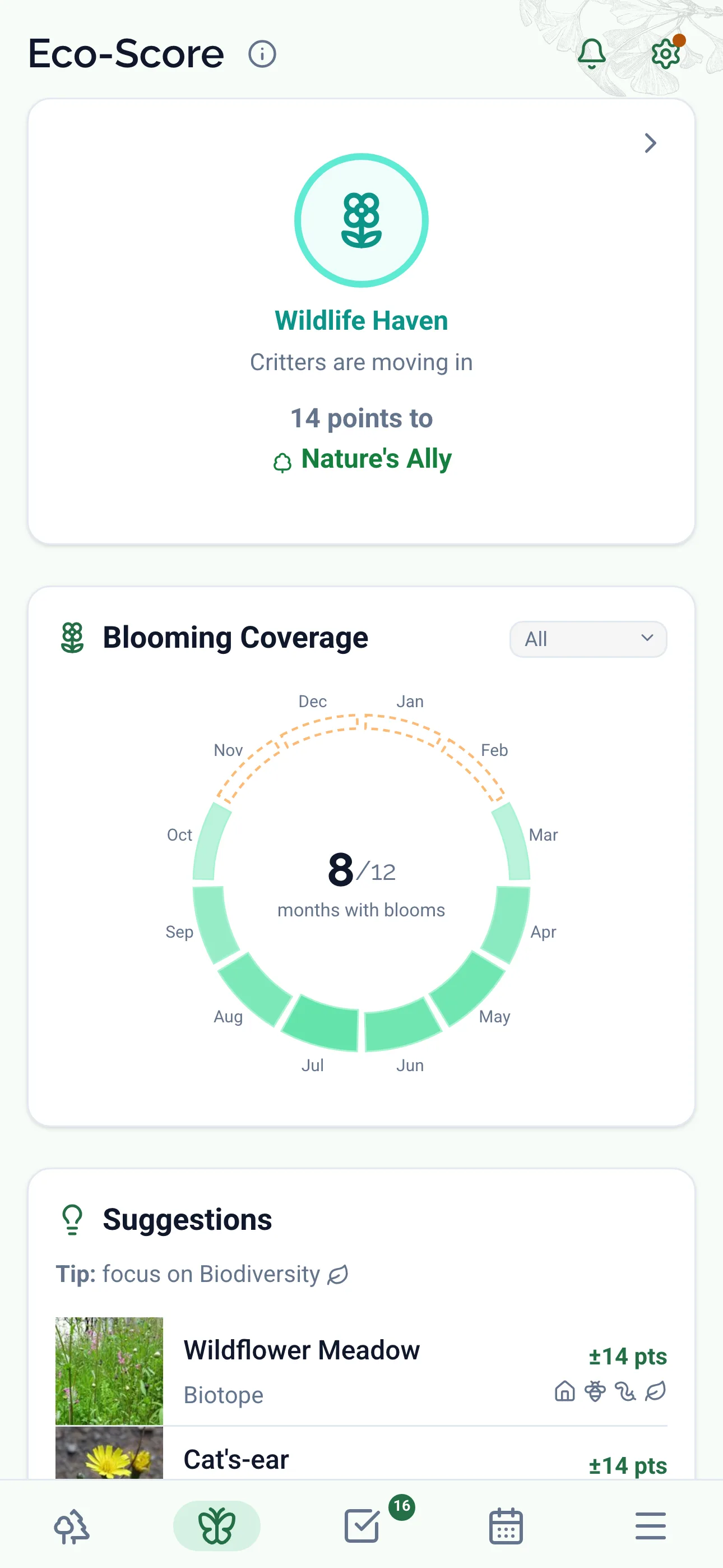 Gardiflora app showing Eco-Score for a plant with biodiversity impact