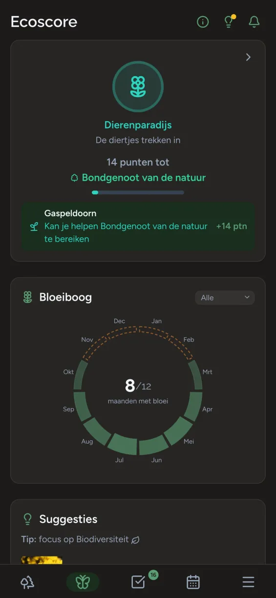 Gardiflora-app met Ecoscore voor een plant met biodiversiteitsimpact