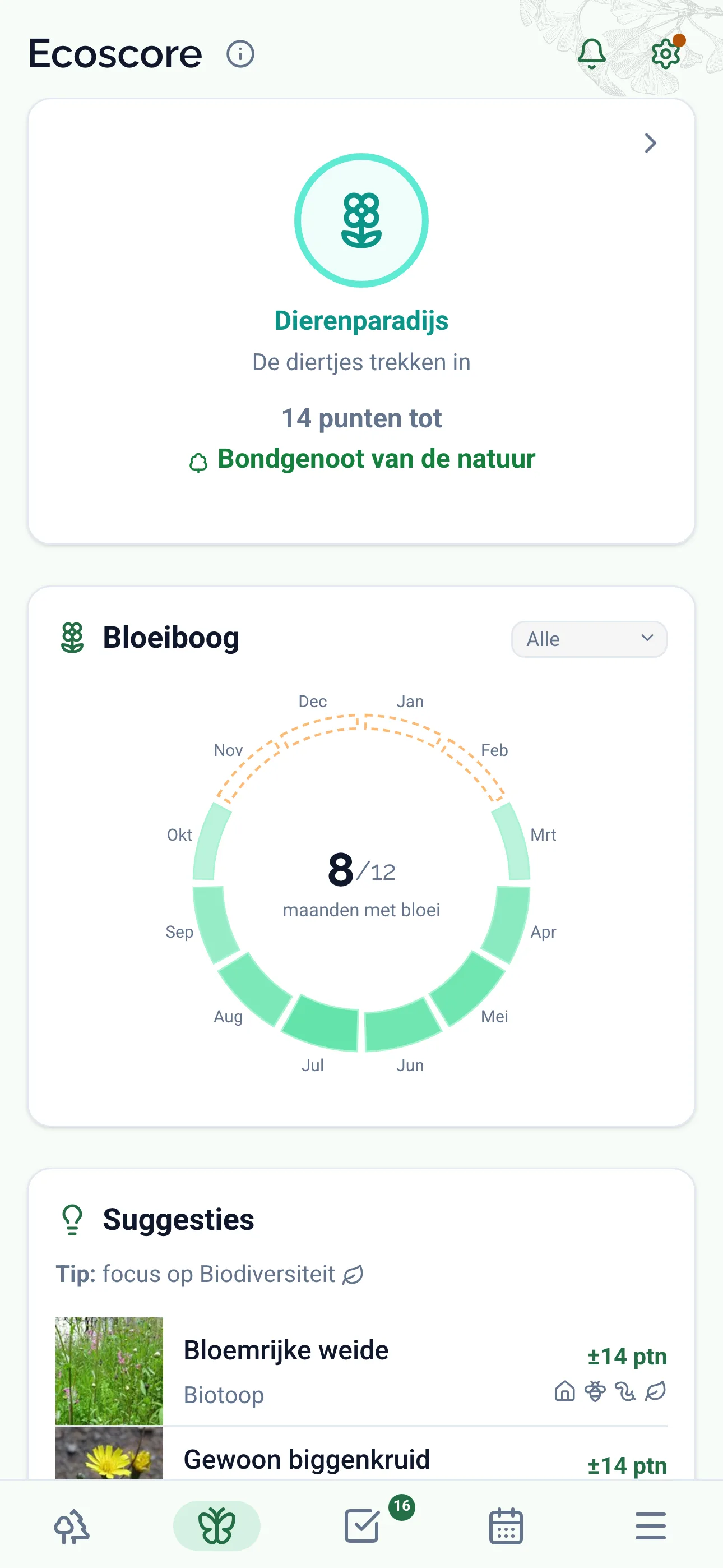 Gardiflora-app met Ecoscore voor een plant met biodiversiteitsimpact