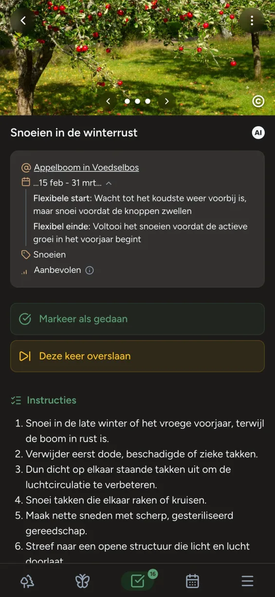 Gardiflora-app met gedetailleerde taakinformatie, timing en context