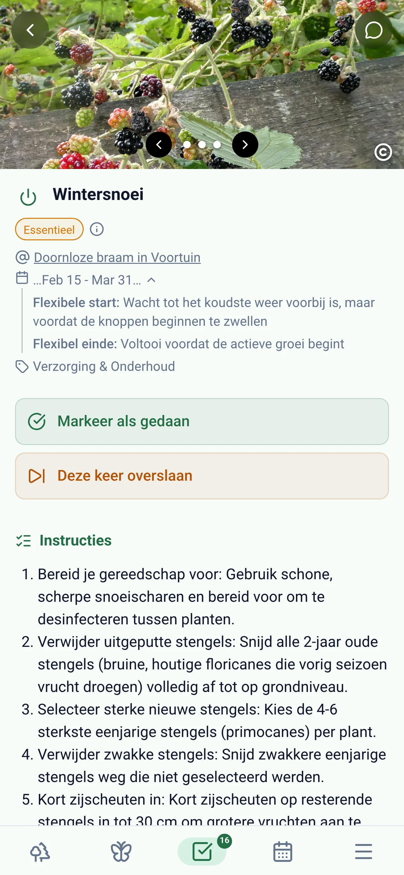 Gardiflora-app met gedetailleerde taakinformatie, timing en context
