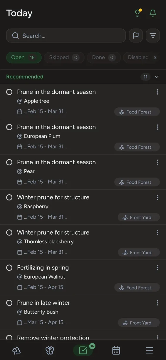Gardiflora app showing seasonal gardening tasks